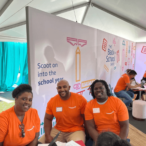 Amazon Sponsored pop up back to school supplies store for low income families